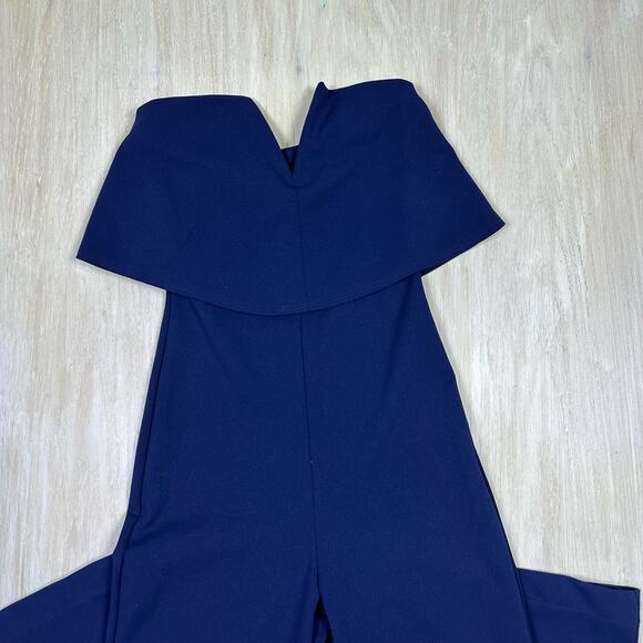Lulus Power of Love Navy Blue V Neck Ruffle Strapless Wide Leg Jumpsuit Small - Picture 2 of 15